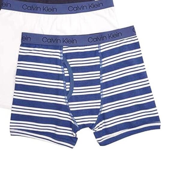 New 4-Pack Calvin Klein Boys XL White Blue Stripe Boxer Brief Underwear - Picture 2 of 2